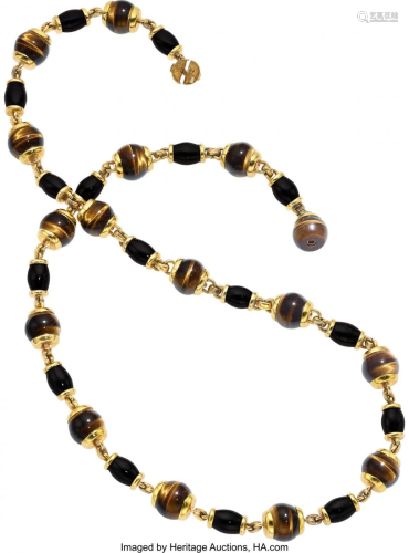 55165: Tiger's-Eye Quartz, Black Onyx, Gold Necklace S