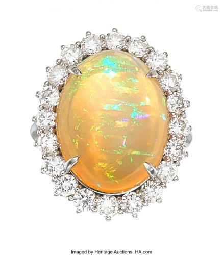 55177: Fire Opal, Diamond, Platinum Ring Stones: Fire