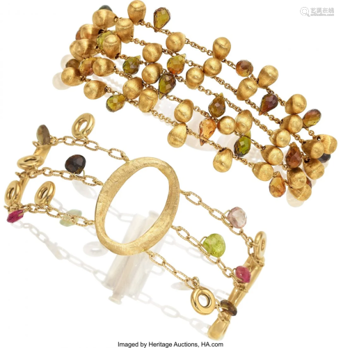 55280: Multi-Colored Tourmaline, Gold Bracelets Stones