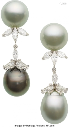 55262: South Sea Cultured Pearl, Diamond, Platinum Earr