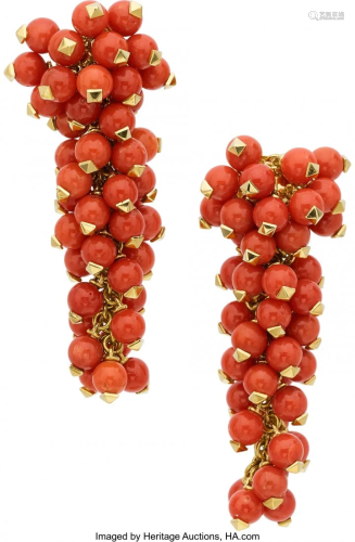 55182: Coral, Gold Earrings, Aletto Brothers Stones: C