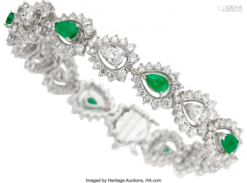 55202: Emerald, Diamond, Platinum Bracelet, Circa 1950