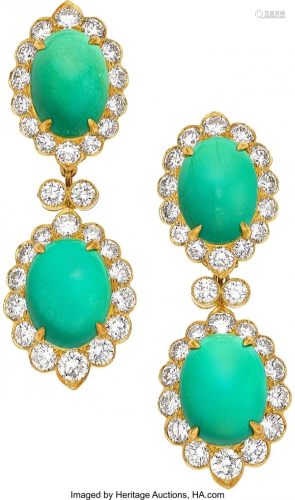 55253: Turquoise, Diamond, Gold Earrings, Van Cleef & A