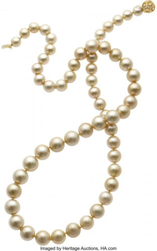 55192: South Sea Cultured Pearl, Diamond, Gold Necklace