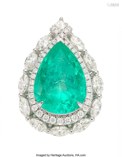 55201: Colombian Emerald, Diamond, White Gold Pendant