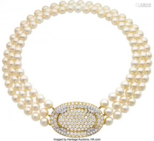 55203: Diamond, Cultured Pearl, Platinum, Gold Converti