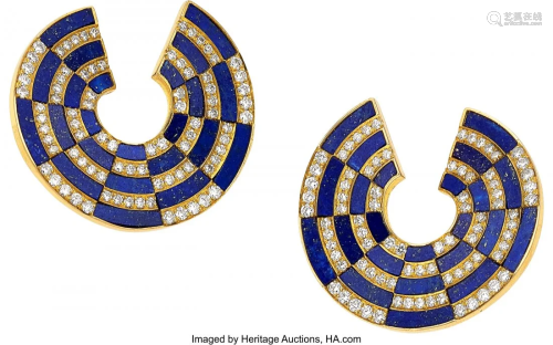 55055: Diamond, Lapis Lazuli, Gold Earrings Stones: Fu