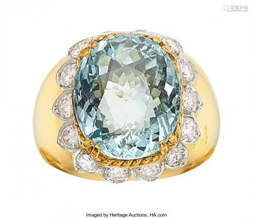 55026: Aquamarine, Diamond, Gold Ring Stones: Oval-sha