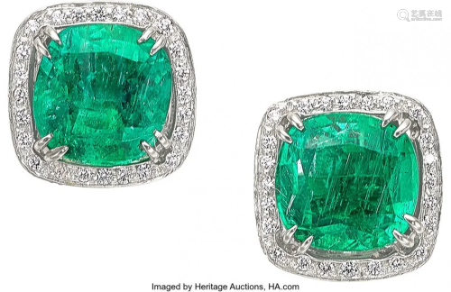 55287: Emerald, Diamond, White Gold Earrings Stones: C