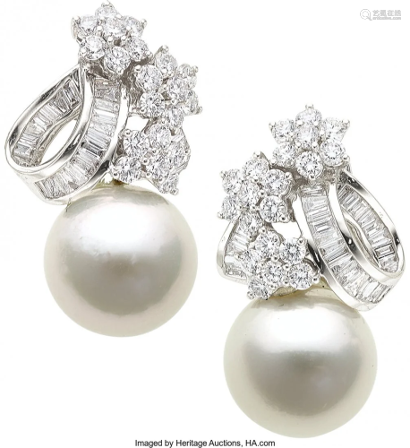 55186: Diamond, South Sea Cultured Pearl, White Gold Ea