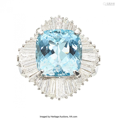 55308: Aquamarine, Diamond, Platinum Ring Stones: Cush