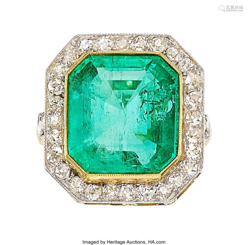 55099: Colombian Emerald, Diamond, Platinum-Topped Gold