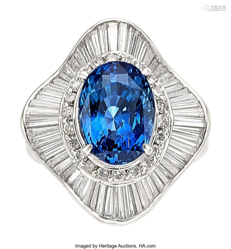 55090: Ceylon Sapphire, Diamond, Platinum Ring Stones: