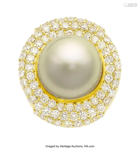 55027: South Sea Cultured Pearl, Diamond, Gold Ring St