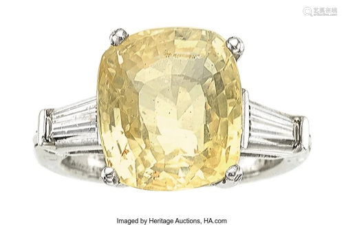 55288: Yellow Sapphire, Diamond, Platinum Ring Stones: