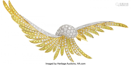 55238: Diamond, Colored Diamond, Gold Brooch, Ambrosi