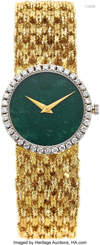 55091: Piaget Lady's Diamond, Nephrite Jade, Gold Watch