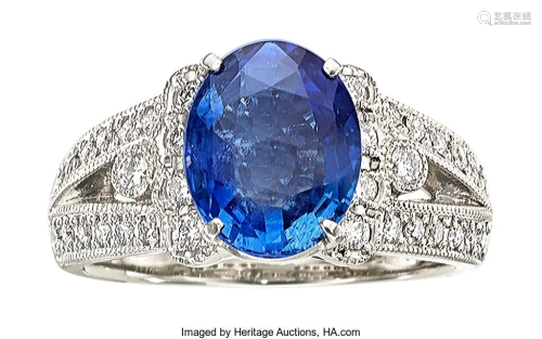 55183: Ceylon Sapphire, Diamond, Platinum Ring Stones: