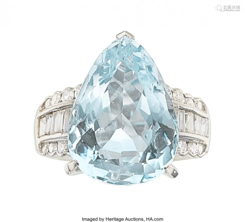 55210: Aquamarine, Diamond, Platinum Ring Stones: Pea