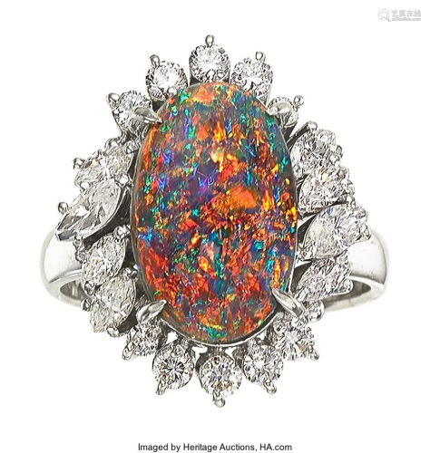 55173: Black Opal, Diamond, Platinum Ring Stones: Blac