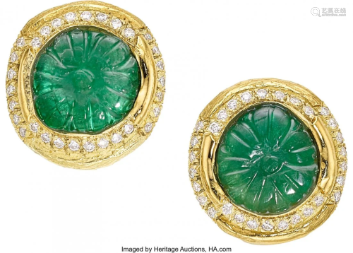 55239: Emerald, Diamond, Gold Earrings, Katy Briscoe S