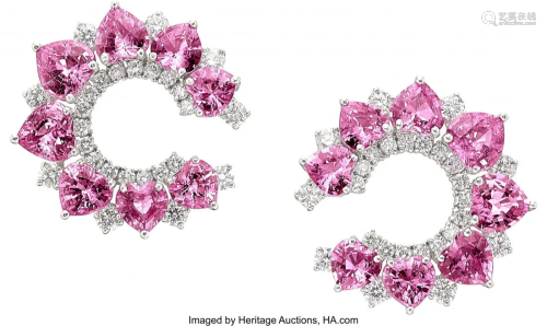 55207: Pink Sapphire, Diamond, White Gold Earrings, Ass