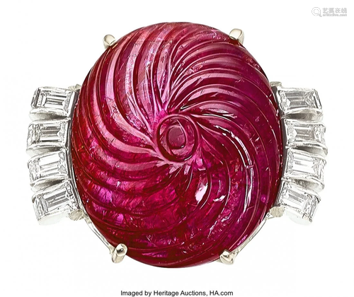 55159: Burma Ruby, Diamond, Gold Ring Stones: Carved r