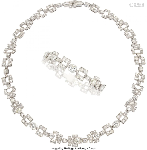 55127: Art Deco Diamond, Platinum Convertible Necklace