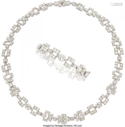 55127: Art Deco Diamond, Platinum Convertible Necklace