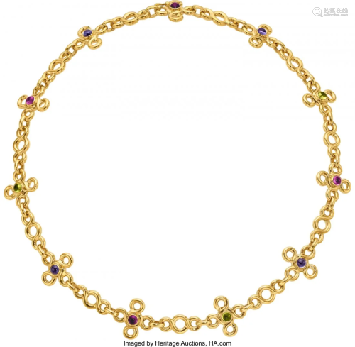 55232: Multi-Stone, Gold Necklace, Chanel, French Sto