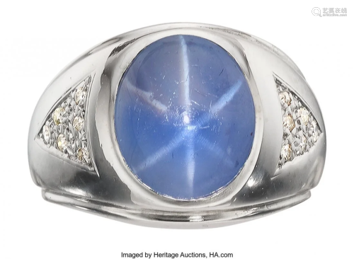 55285: Gentleman's Star Sapphire, Diamond, White Gold R