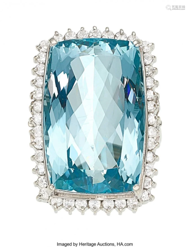 55170: Aquamarine, Diamond, Platinum Ring Stones: Rect