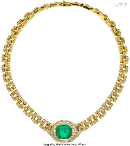 55290: Colombian Emerald, Diamond, Gold Necklace Stone