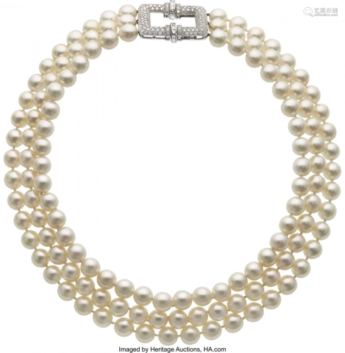 55214: Diamond, Cultured Pearl, White Gold Necklace St