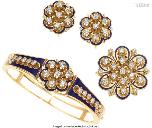 55115: Victorian Revival Diamond, Enamel, Gold Jewelry