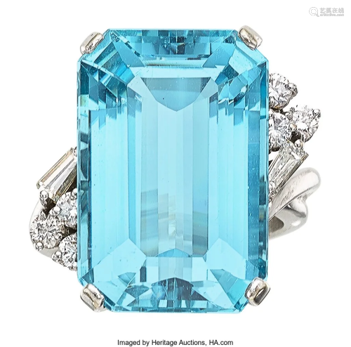 55133: Aquamarine, Diamond, White Gold Ring Stones: E