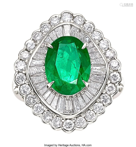 55107: Emerald, Diamond, Platinum Ring Stones: Oval-s