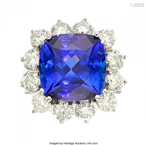 55291: Tanzanite, Diamond, Platinum Ring Stones: Cushi