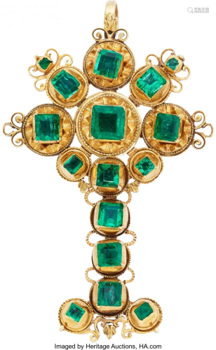 55109: Antique Spanish Emerald, Gold Pendant Stones: S