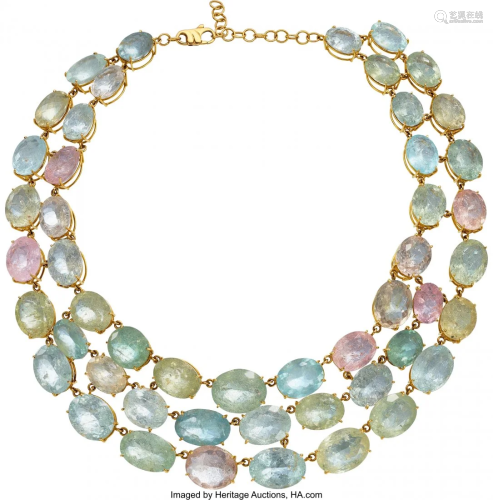 55152: Beryl, Gold Necklace Stones: Oval-shaped aquam