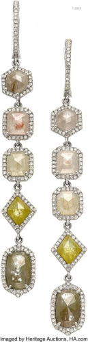 55083: Diamond, Colored Diamond, White Gold Earrings S