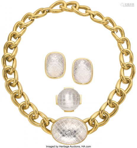 55078: Rock Crystal Quartz, Gold Jewelry Suite, David W