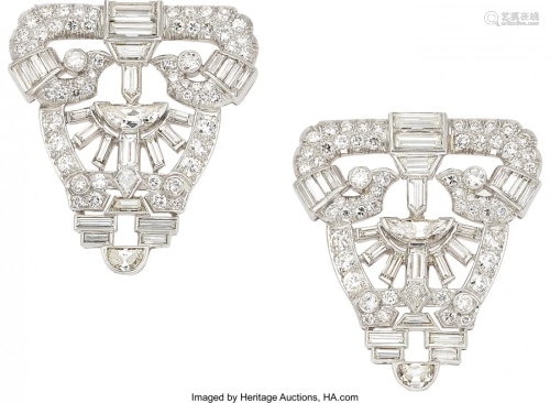 55123: Art Deco Diamond, Platinum, White Gold Clip Broo
