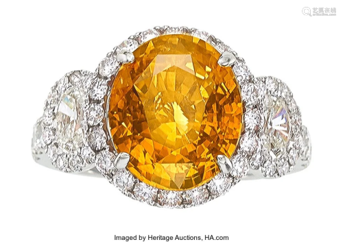 55163: Yellow Sapphire, Diamond, White Gold Ring Stone