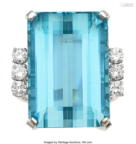 55130: Aquamarine, Diamond, White Gold Ring Stones: Em