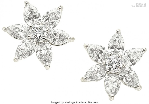 55153: Diamond, Platinum Earrings Stones: Pear-shaped