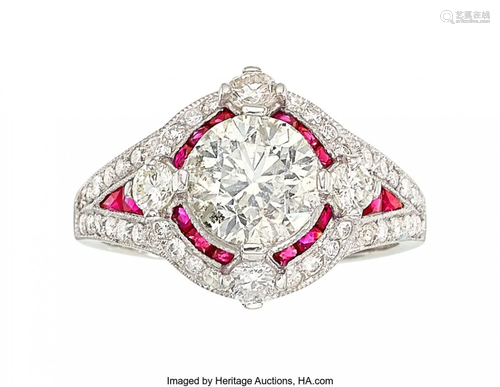 55125: Diamond, Ruby, Platinum Ring Stones: Round bril