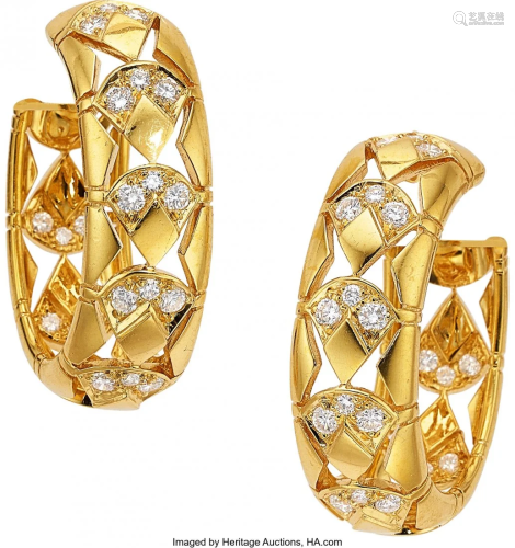 55031: Diamond, Gold Earrings, Cartier, English Stones