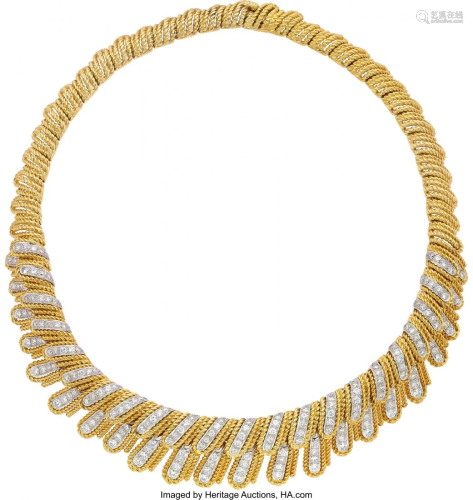 55017: Diamond, Platinum, Gold Necklace, French Stones