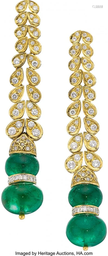 55037: Emerald, Diamond, Gold Earrings Stones: Emerald